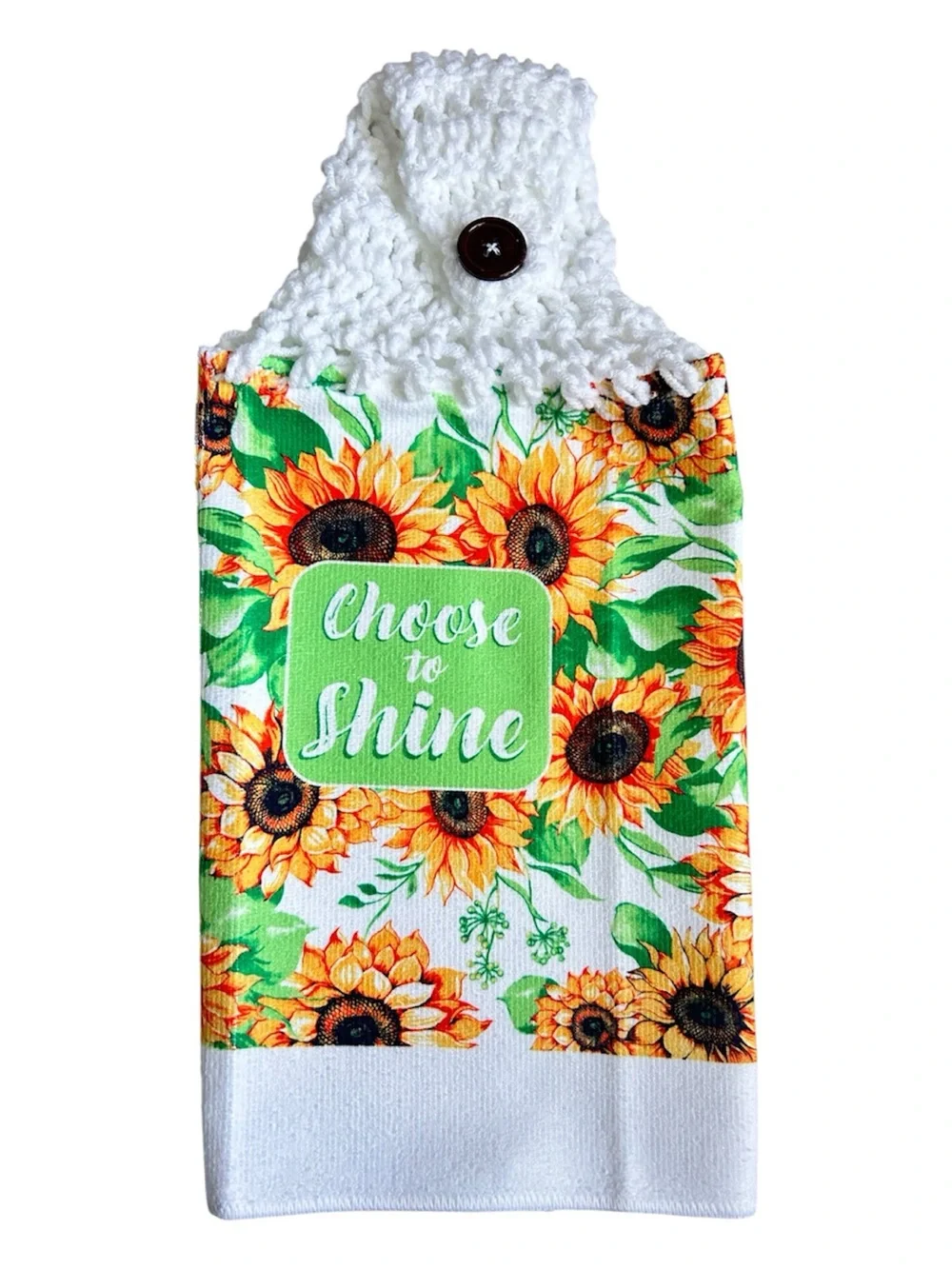 Hand Crafted Sunflower Hanging Kitchen Towels - White, Yellow & Green